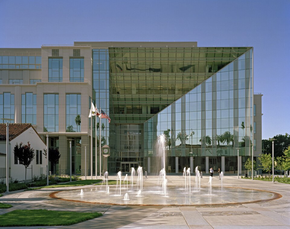 Solano County Government Center with fountain plaza in downtown Fairfield